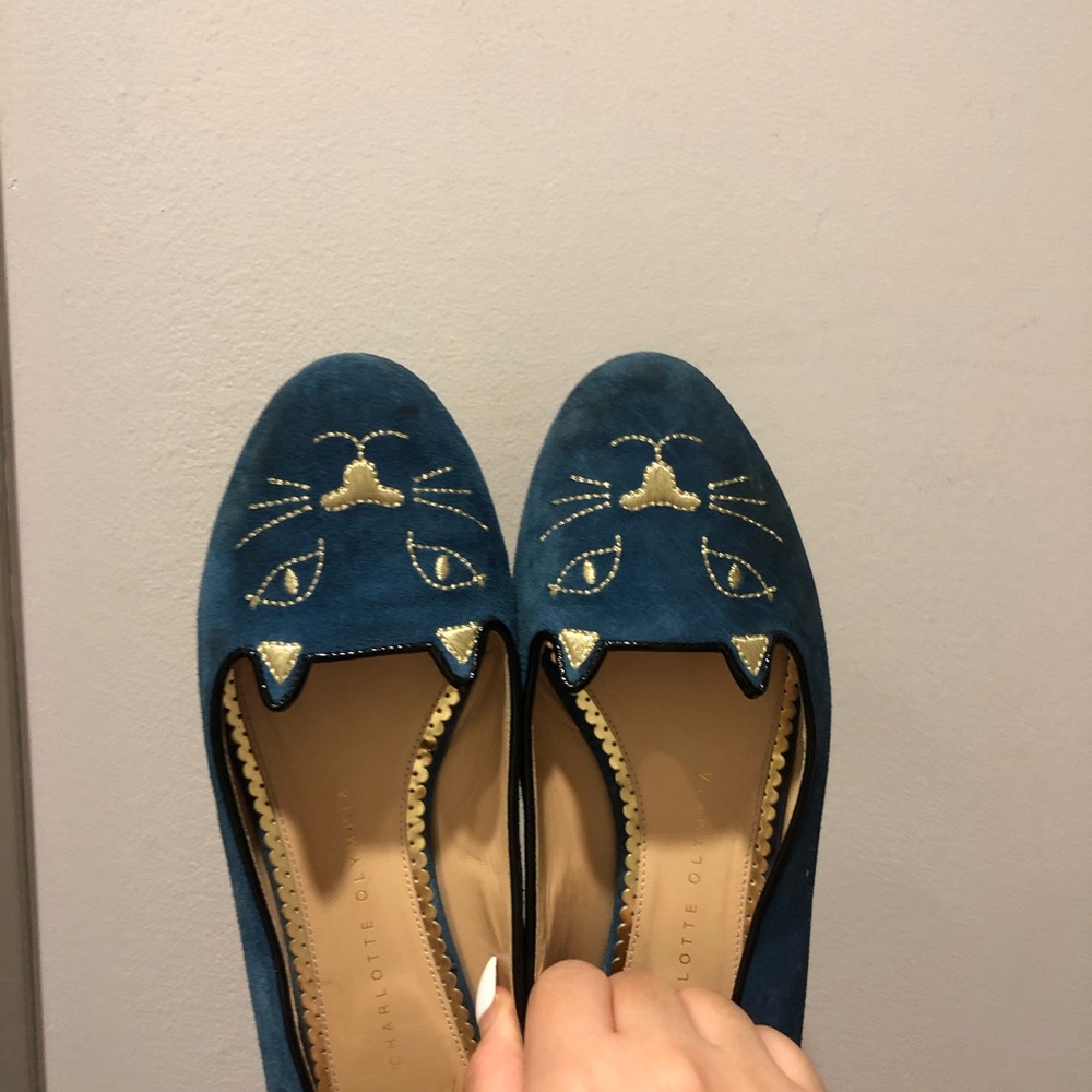 CHARLOTTE OLYMPIA Kitty Velvet Flats